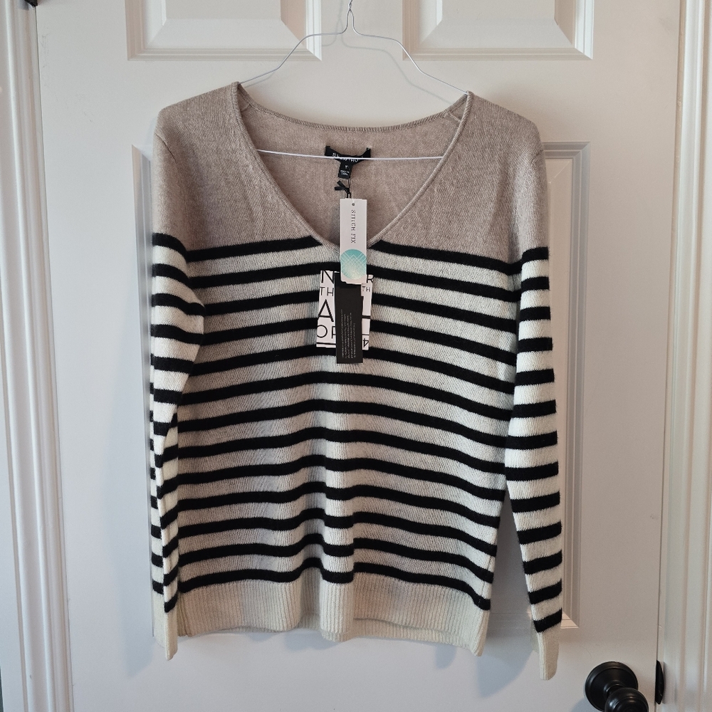 41 Hawthorne Women's Cashmere Striped Sweater - Black and Cream